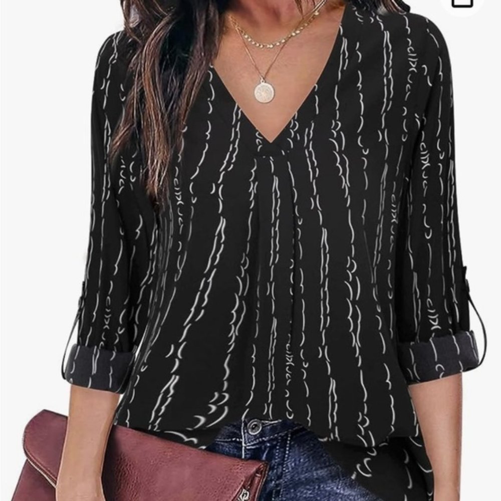 Chiffon Printed V Neck Blouse